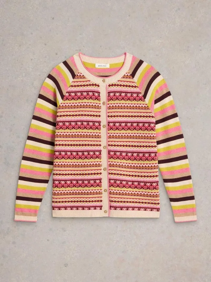 Women LULU FAIRISLE CARDI Pink Multi White Stuff Knitwear Women LULU FAIRISLE CARDI Pink Multi White Stuff Knitwear