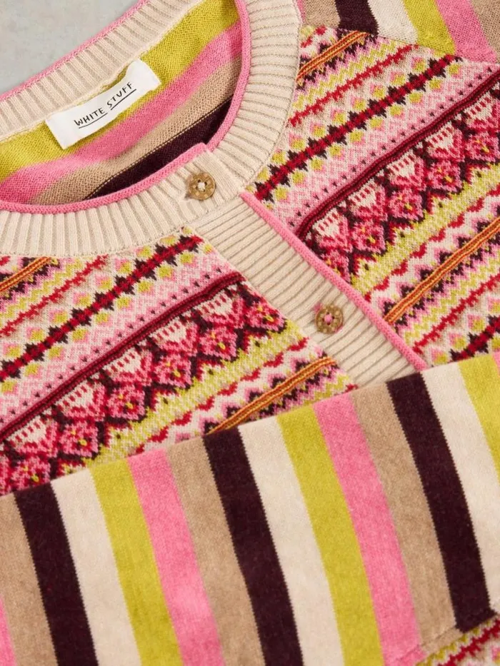 Women LULU FAIRISLE CARDI Pink Multi White Stuff Knitwear Women LULU FAIRISLE CARDI Pink Multi White Stuff Knitwear