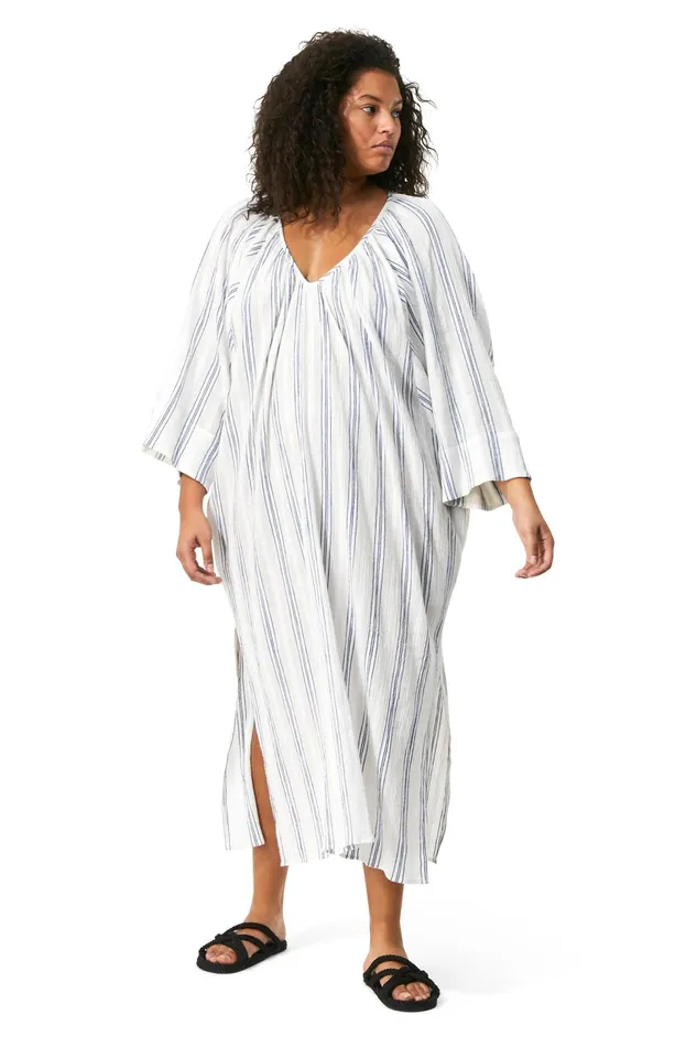 Women Mara Hoffman Extended Sizes Extended Luz Coverup Blue Cream Women Mara Hoffman Extended Sizes Extended Luz Coverup Blue Cream