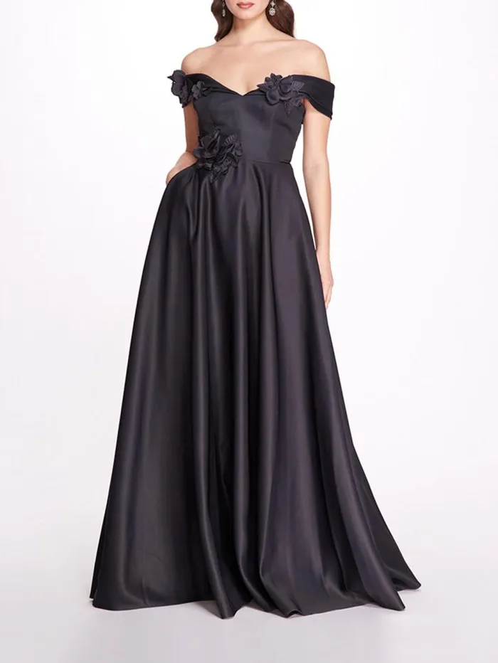 Women Marchesa Dresses Duchess Satin Ball Gown Navy