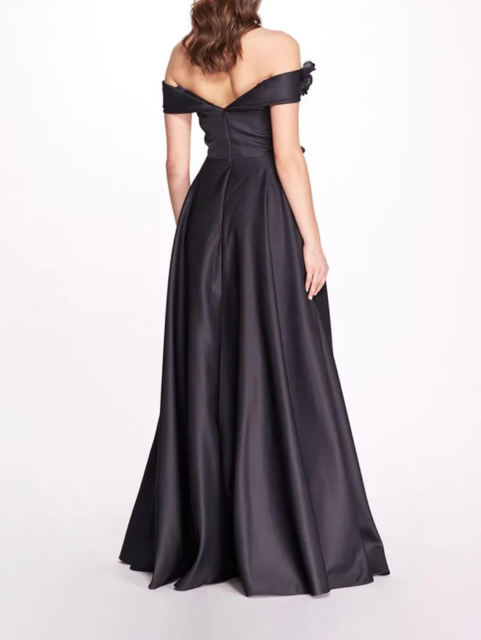 Women Marchesa Dresses Duchess Satin Ball Gown Navy