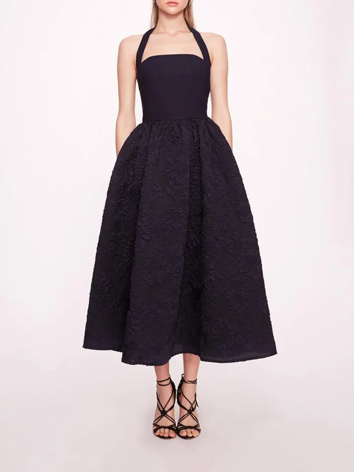 Women Marchesa Marchesa Notte Calathea Halter Dress Navy