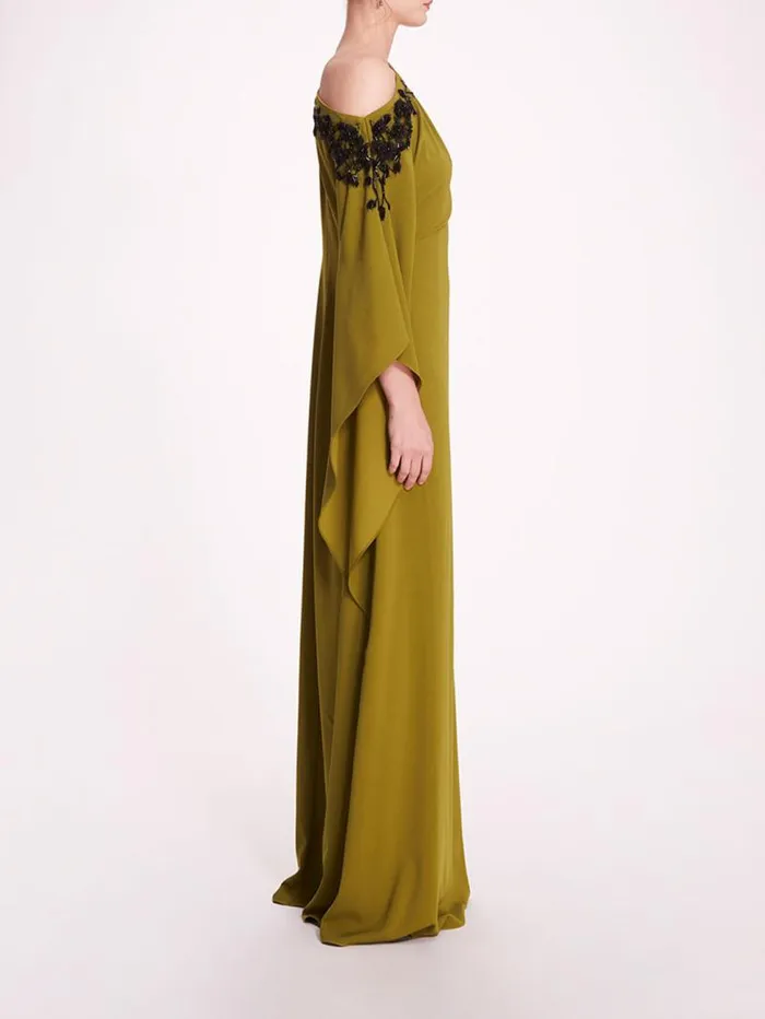 Women Marchesa Marchesa Notte Embroidered Draped Kaftan Olive