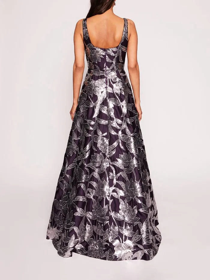 Women Marchesa Marchesa Notte Lotus Sequin Gown Aubergine Gunmetal