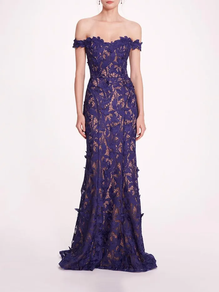 Women Marchesa Marchesa Notte Organic Lace Gown Navy