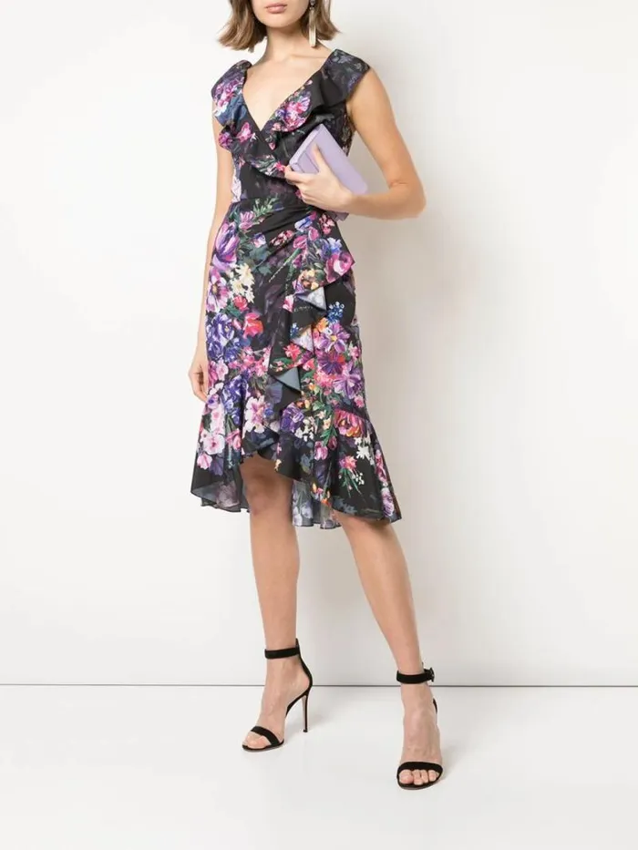 Women Marchesa Marchesa Notte Ruffle Cocktail Dress Black