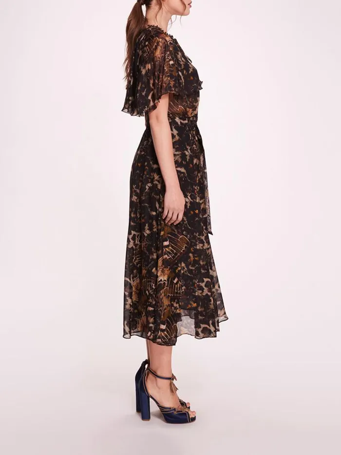 Women Marchesa Marchesa Rosa Monarch Midi Dress Black Multi