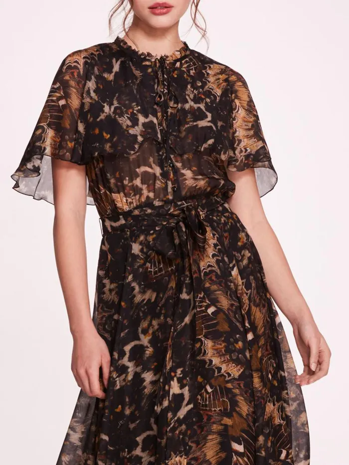 Women Marchesa Marchesa Rosa Monarch Midi Dress Black Multi