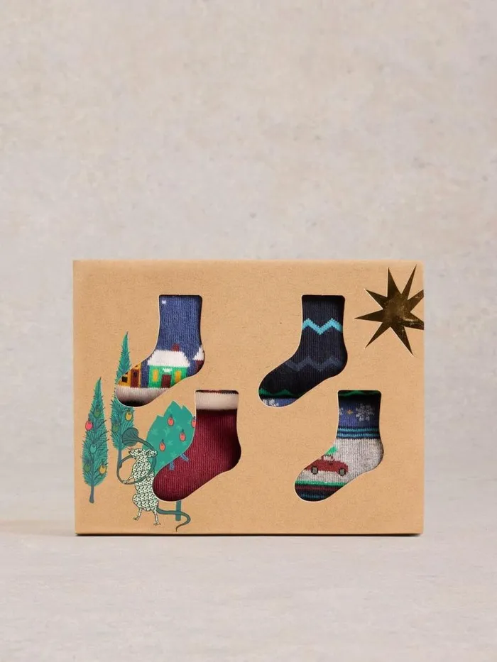 WomenMen 4 Pack Christmas Ankle Socks Navy Multi White Stuff Gift Sets