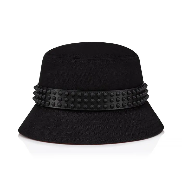 WomenMen Bobino Spikes Bucket Hat 8211 Canva And Spikes 8211 Black Christian Louboutin Hats