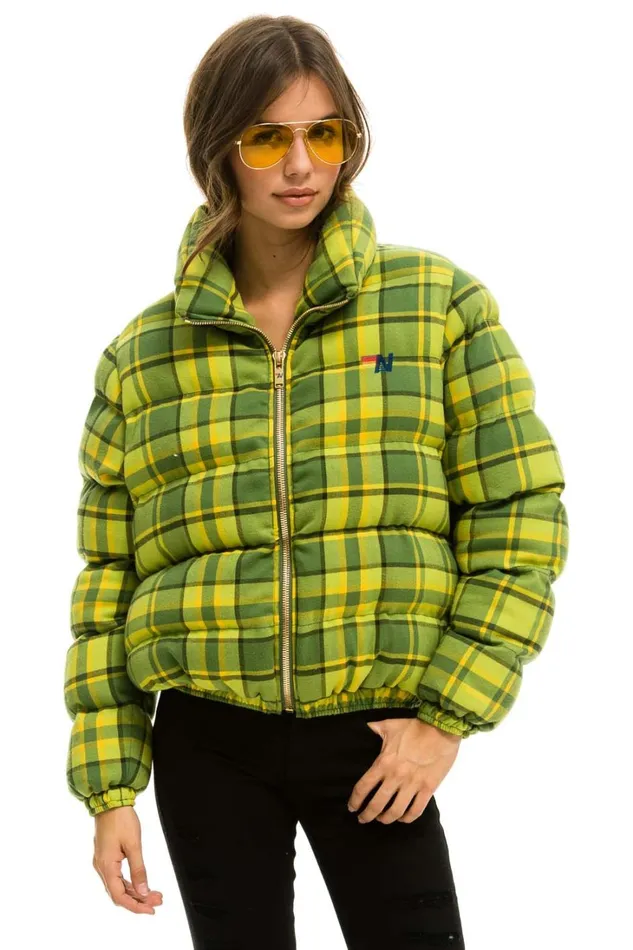 WomenMen Outerwear Aviator Nation APRES PLAID PUFFER JACKET 8211 AVOCADO PLAID