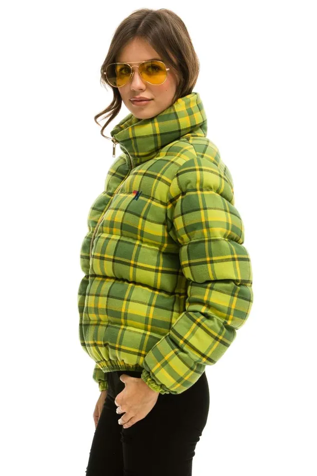 WomenMen Outerwear Aviator Nation APRES PLAID PUFFER JACKET 8211 AVOCADO PLAID