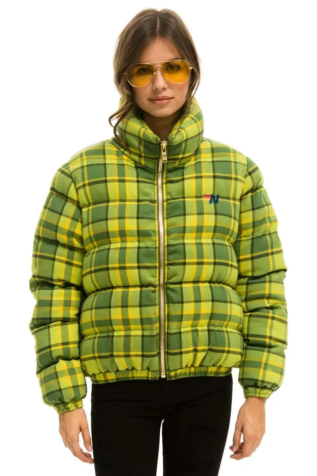 WomenMen Outerwear Aviator Nation APRES PLAID PUFFER JACKET 8211 AVOCADO PLAID