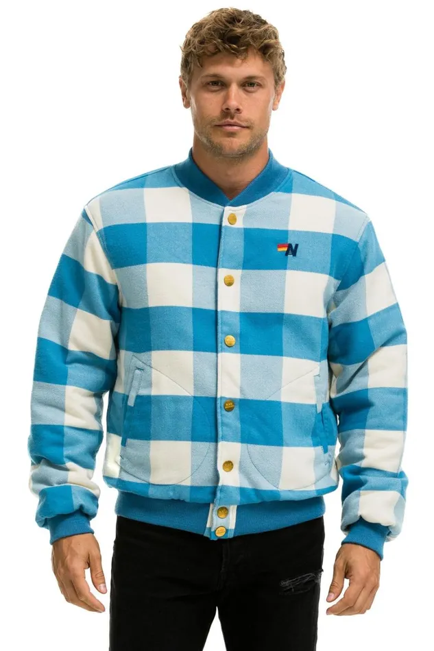 WomenMen Outerwear Aviator Nation PLAID UNISEX VARSITY JACKET 8211 SKY PLAID