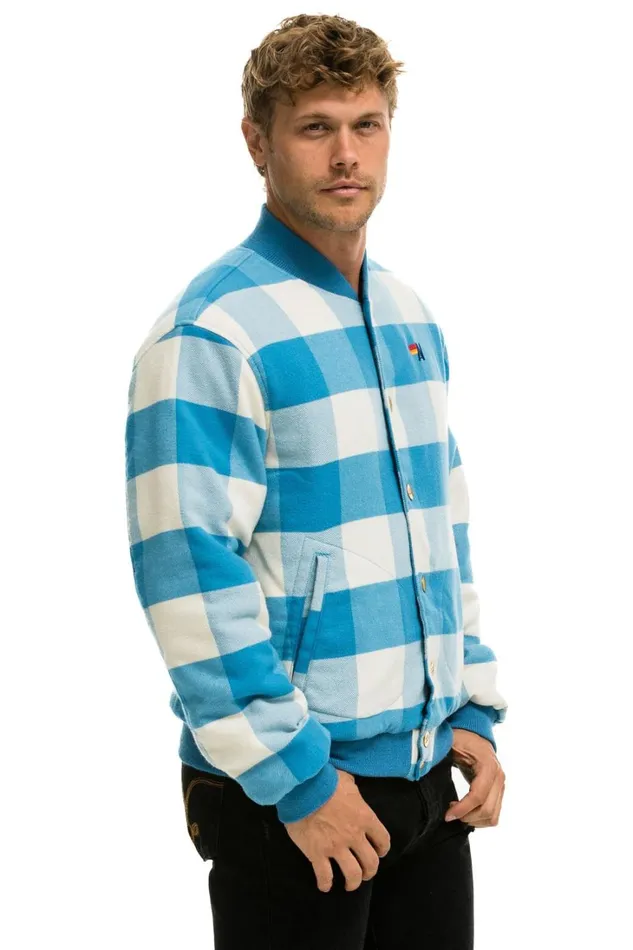 WomenMen Outerwear Aviator Nation PLAID UNISEX VARSITY JACKET 8211 SKY PLAID