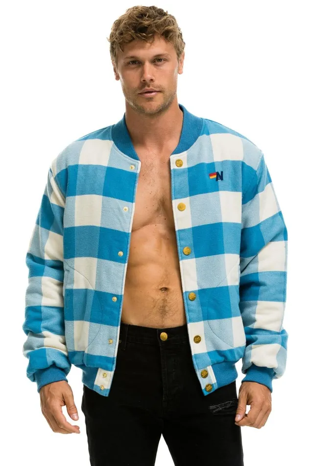 WomenMen Outerwear Aviator Nation PLAID UNISEX VARSITY JACKET 8211 SKY PLAID