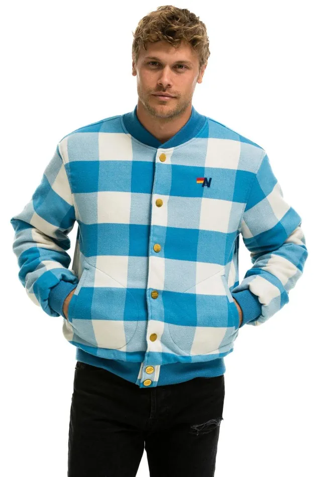 WomenMen Outerwear Aviator Nation PLAID UNISEX VARSITY JACKET 8211 SKY PLAID