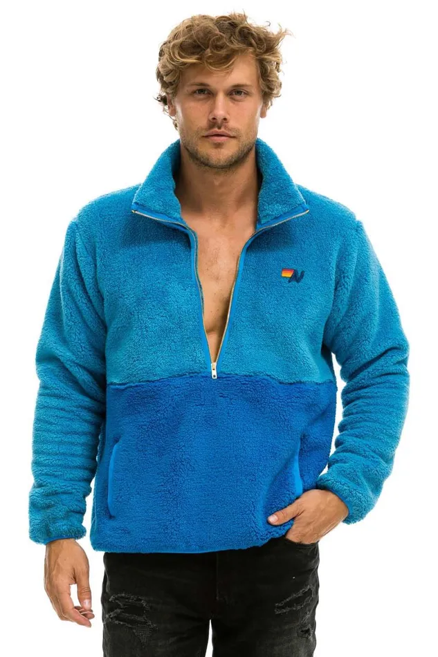 WomenMen Outerwear Aviator Nation TEDDY UNISEX HALF ZIP COLOR BLOCK JACKET 8211 OCEAN WomenMen Outerwear Aviator Nation TEDDY UNISEX HALF ZIP COLOR BLOCK JACKET 8211 OCEAN