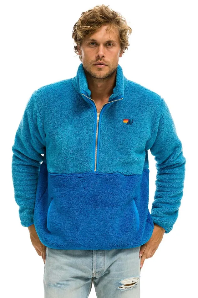 WomenMen Outerwear Aviator Nation TEDDY UNISEX HALF ZIP COLOR BLOCK JACKET 8211 OCEAN WomenMen Outerwear Aviator Nation TEDDY UNISEX HALF ZIP COLOR BLOCK JACKET 8211 OCEAN
