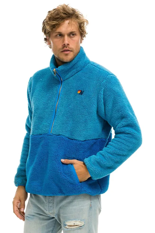 WomenMen Outerwear Aviator Nation TEDDY UNISEX HALF ZIP COLOR BLOCK JACKET 8211 OCEAN WomenMen Outerwear Aviator Nation TEDDY UNISEX HALF ZIP COLOR BLOCK JACKET 8211 OCEAN