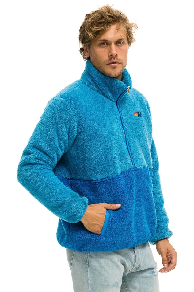 WomenMen Outerwear Aviator Nation TEDDY UNISEX HALF ZIP COLOR BLOCK JACKET 8211 OCEAN WomenMen Outerwear Aviator Nation TEDDY UNISEX HALF ZIP COLOR BLOCK JACKET 8211 OCEAN