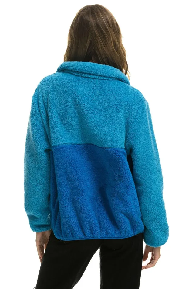 WomenMen Outerwear Aviator Nation TEDDY UNISEX HALF ZIP COLOR BLOCK JACKET 8211 OCEAN WomenMen Outerwear Aviator Nation TEDDY UNISEX HALF ZIP COLOR BLOCK JACKET 8211 OCEAN