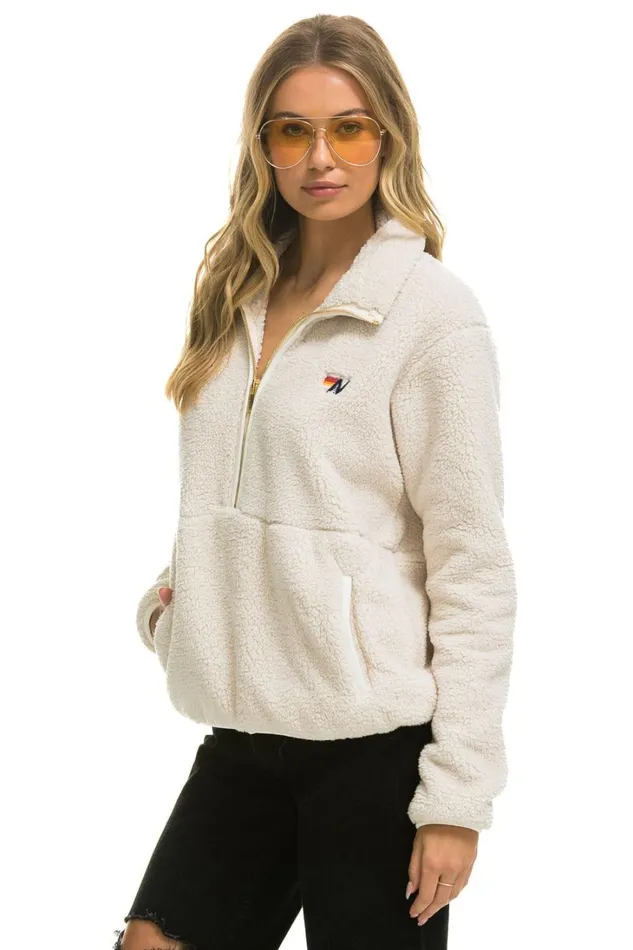 WomenMen Outerwear Aviator Nation TEDDY UNISEX HALF ZIP JACKET 8211 VINTAGE WHITE WomenMen Outerwear Aviator Nation TEDDY UNISEX HALF ZIP JACKET 8211 VINTAGE WHITE