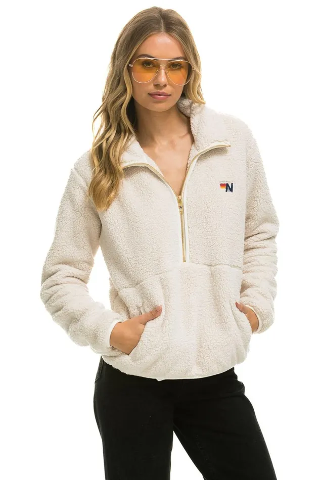 WomenMen Outerwear Aviator Nation TEDDY UNISEX HALF ZIP JACKET 8211 VINTAGE WHITE WomenMen Outerwear Aviator Nation TEDDY UNISEX HALF ZIP JACKET 8211 VINTAGE WHITE