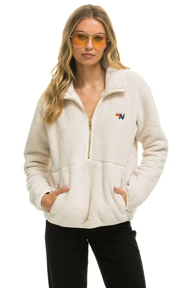 WomenMen Outerwear Aviator Nation TEDDY UNISEX HALF ZIP JACKET 8211 VINTAGE WHITE WomenMen Outerwear Aviator Nation TEDDY UNISEX HALF ZIP JACKET 8211 VINTAGE WHITE