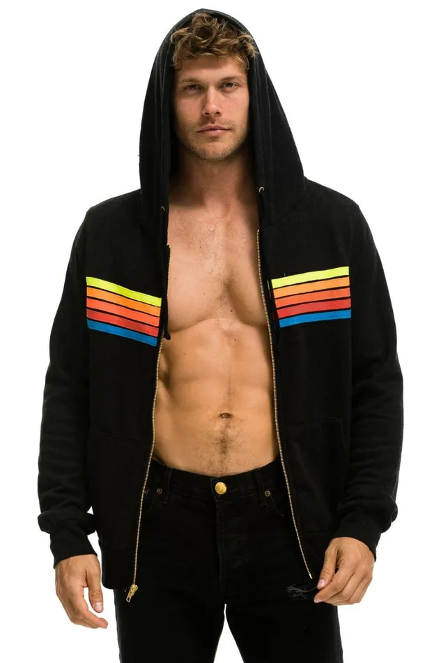WomenMen Tops Aviator Nation 5 STRIPE HOODIE 8211 BLACK NEON RAINBOW