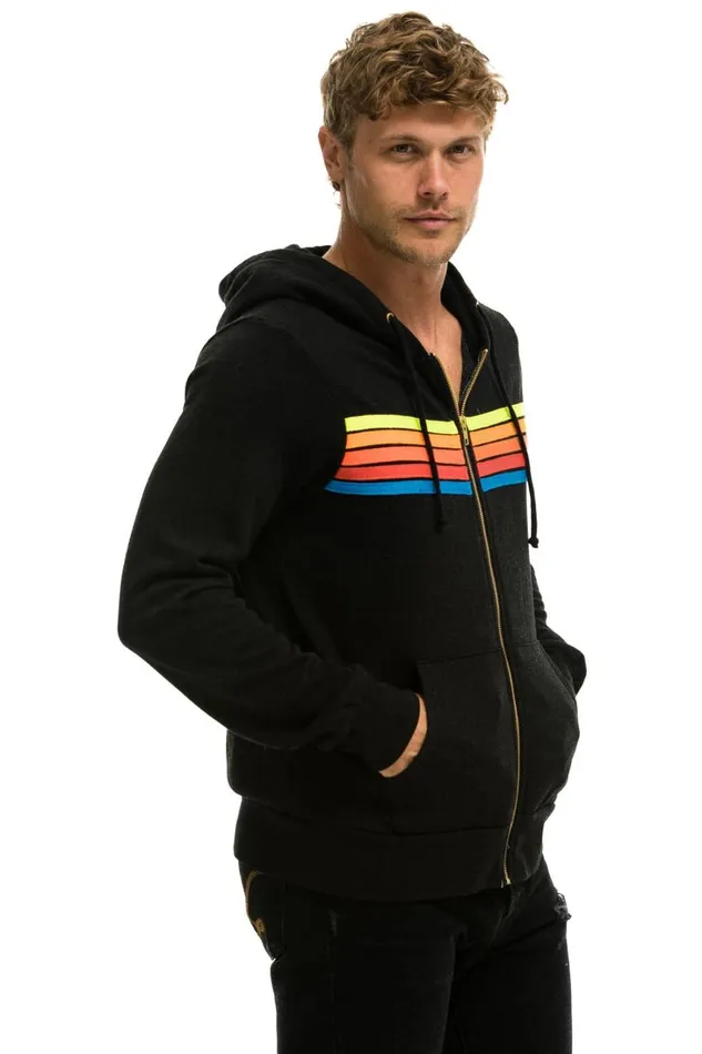 WomenMen Tops Aviator Nation 5 STRIPE HOODIE 8211 BLACK NEON RAINBOW