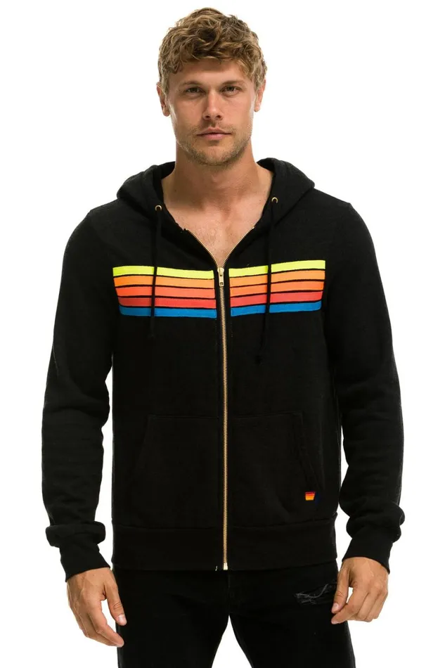 WomenMen Tops Aviator Nation 5 STRIPE HOODIE 8211 BLACK NEON RAINBOW