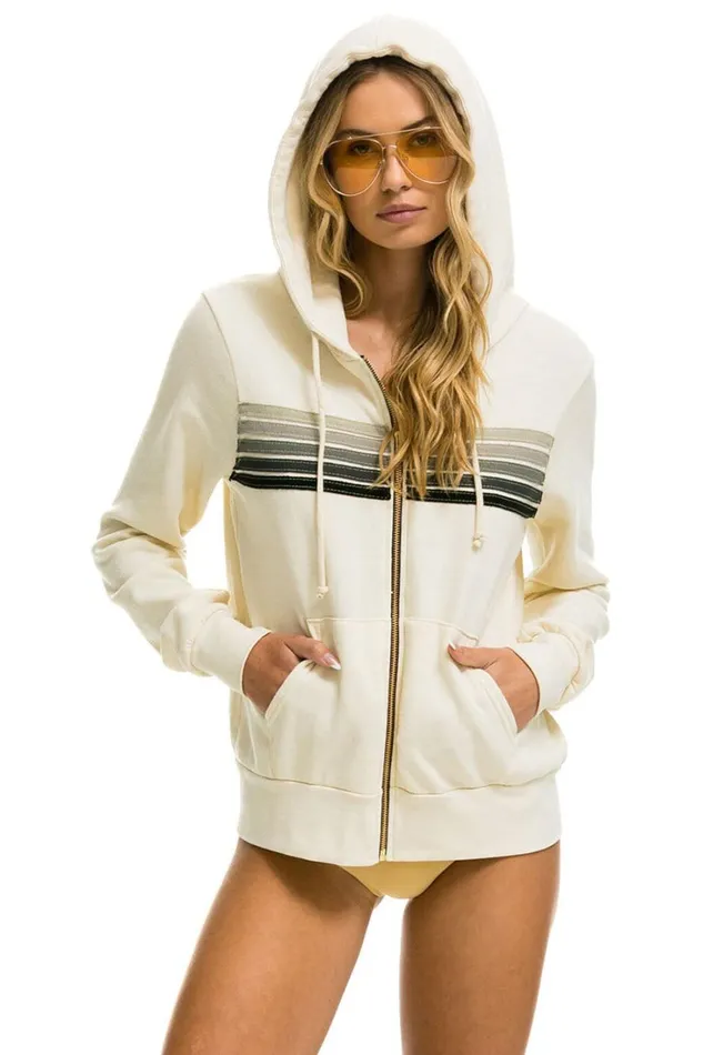 WomenMen Tops Aviator Nation 5 STRIPE HOODIE 8211 VINTAGE WHITE GREY