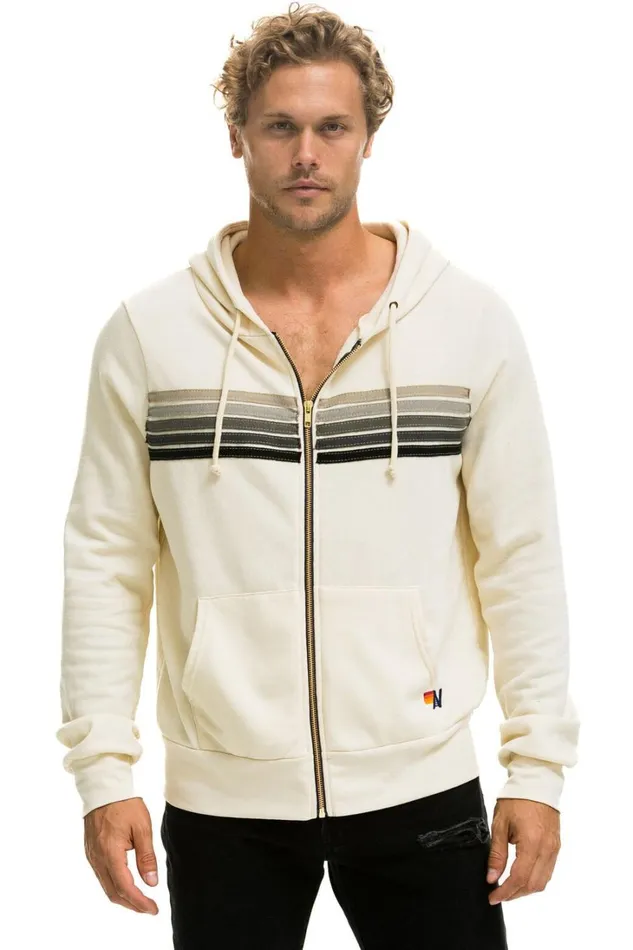 WomenMen Tops Aviator Nation 5 STRIPE HOODIE 8211 VINTAGE WHITE GREY