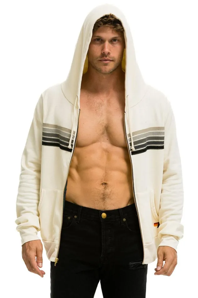 WomenMen Tops Aviator Nation 5 STRIPE HOODIE 8211 VINTAGE WHITE GREY