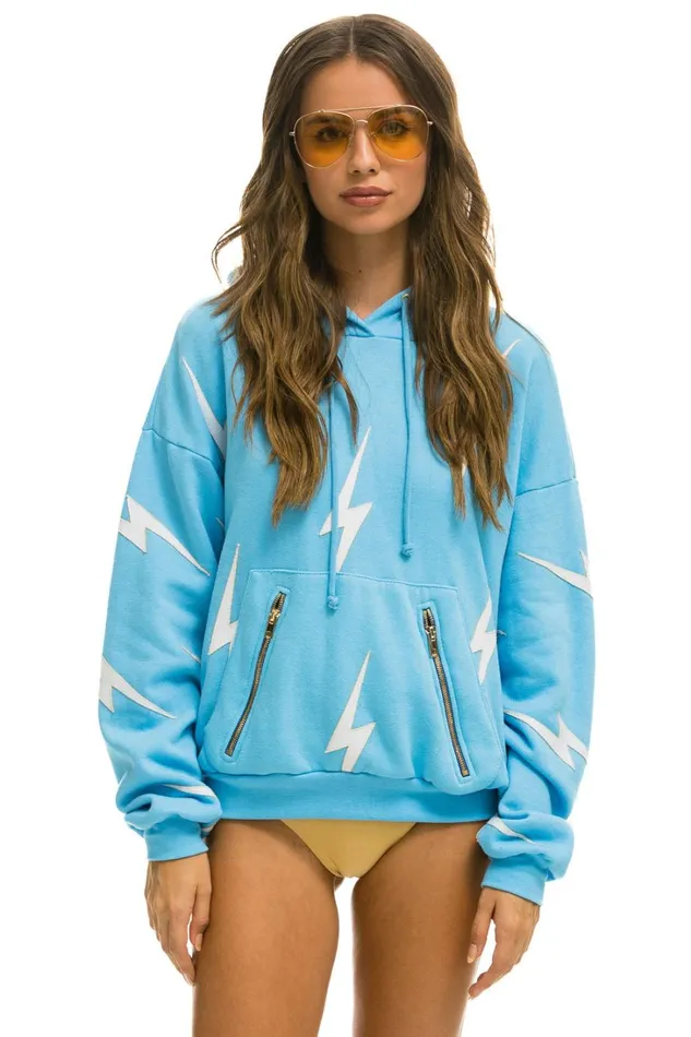 WomenMen Tops Aviator Nation BOLT STITCH REPEAT RELAXED PULLOVER HOODIE WITH POCKET ZIPPERS 8211 SKY WHITE WomenMen Tops Aviator Nation BOLT STITCH REPEAT RELAXED PULLOVER HOODIE WITH POCKET ZIPPERS 8211 SKY WHITE