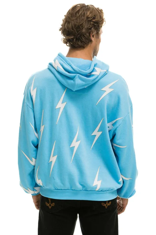 WomenMen Tops Aviator Nation BOLT STITCH REPEAT RELAXED PULLOVER HOODIE WITH POCKET ZIPPERS 8211 SKY WHITE