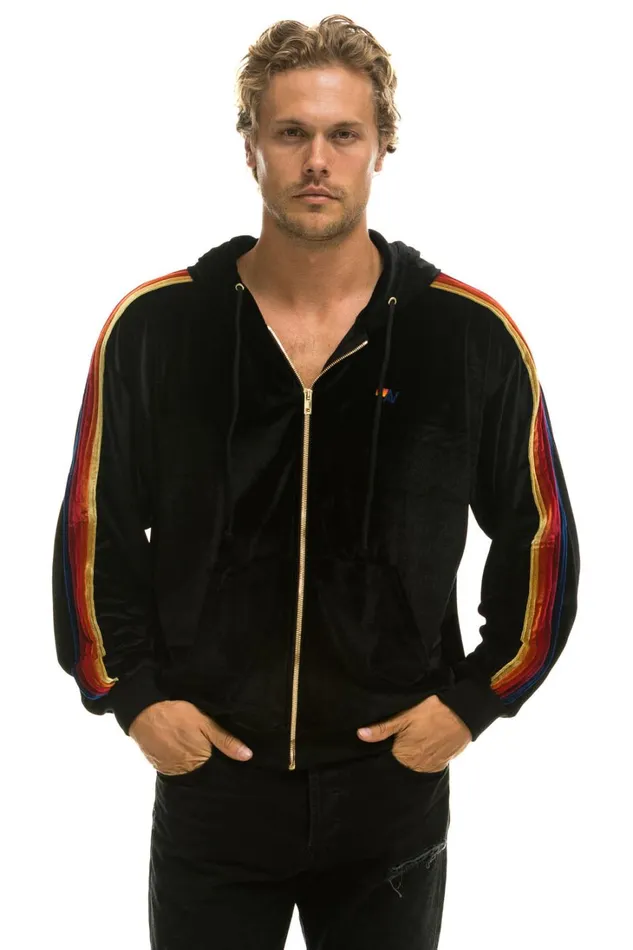 WomenMen Tops Aviator Nation CLASSIC VELVET RELAXED ZIP HOODIE 8211 BLACK