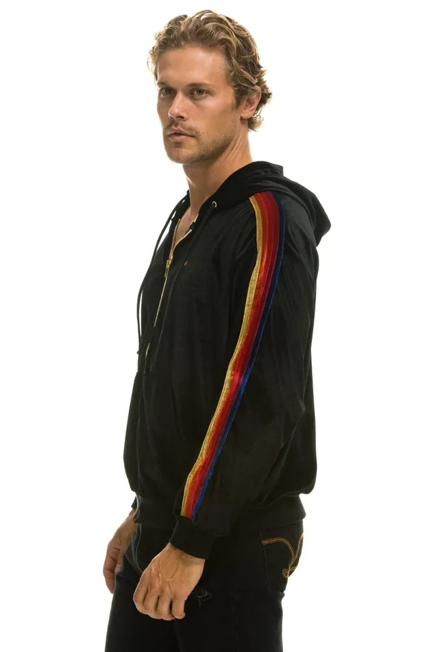 WomenMen Tops Aviator Nation CLASSIC VELVET RELAXED ZIP HOODIE 8211 BLACK