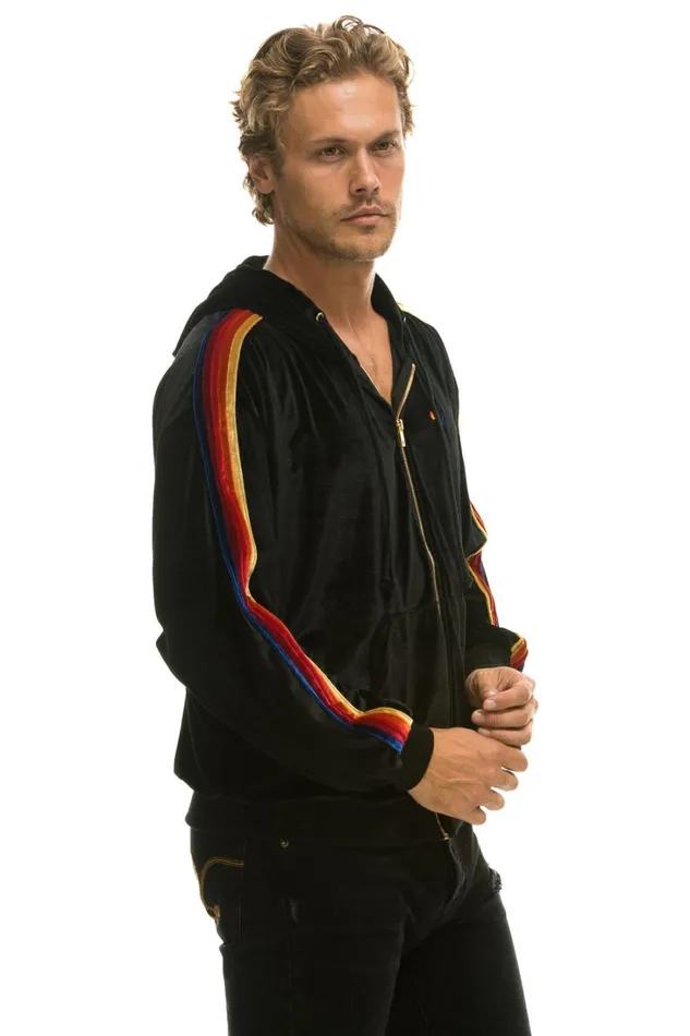 WomenMen Tops Aviator Nation CLASSIC VELVET RELAXED ZIP HOODIE 8211 BLACK