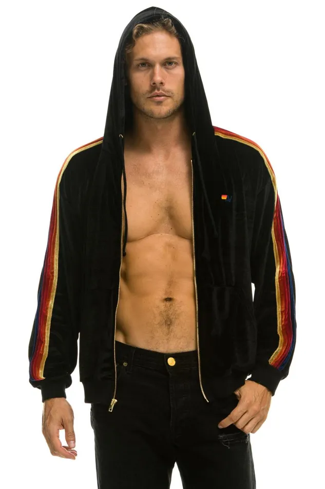 WomenMen Tops Aviator Nation CLASSIC VELVET RELAXED ZIP HOODIE 8211 BLACK