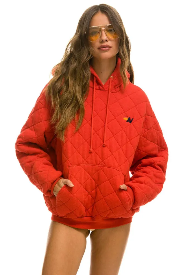 WomenMen Tops Aviator Nation QUILTED RELAXED PULLOVER HOODIE 8211 RED
