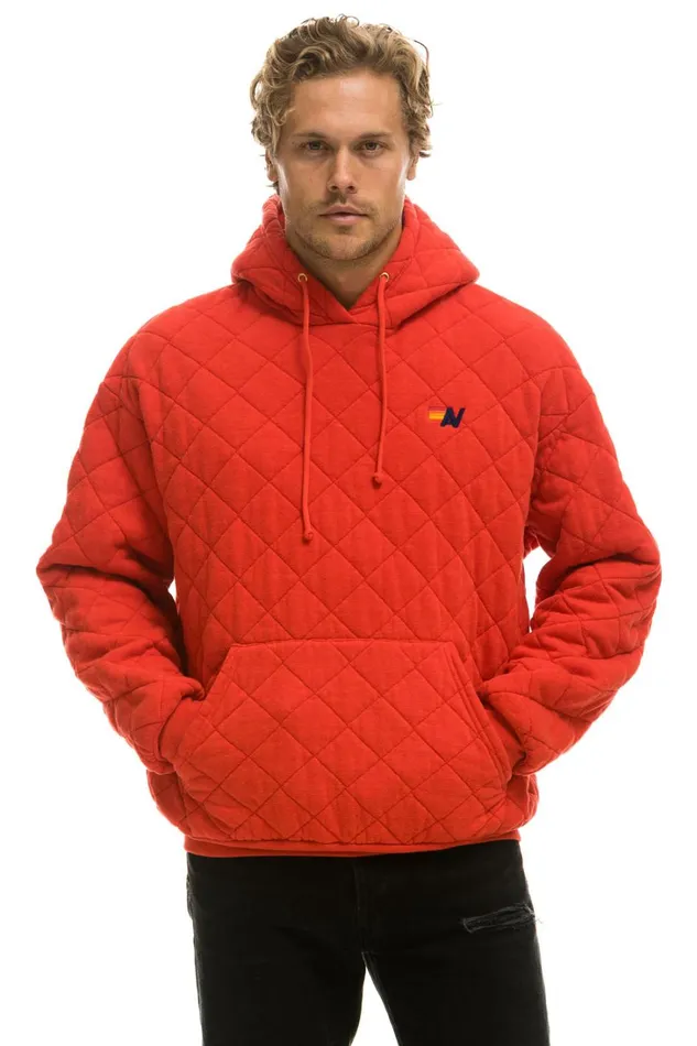 WomenMen Tops Aviator Nation QUILTED RELAXED PULLOVER HOODIE 8211 RED