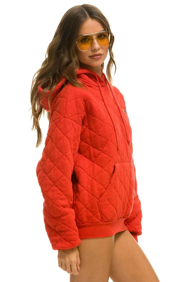 WomenMen Tops Aviator Nation QUILTED RELAXED PULLOVER HOODIE 8211 RED