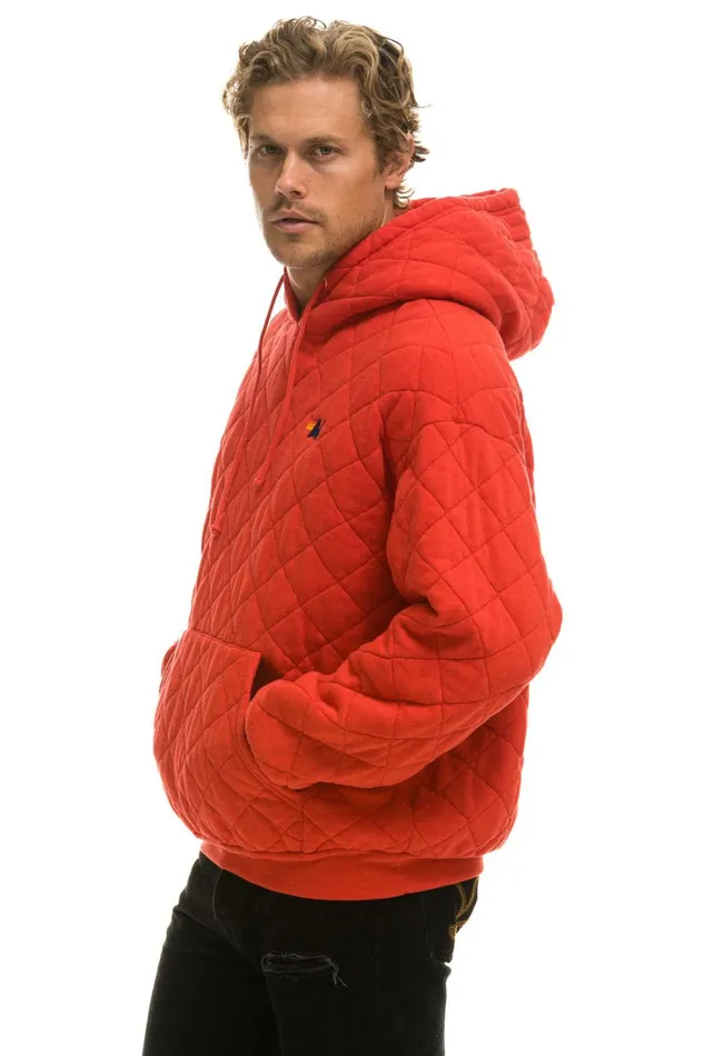 WomenMen Tops Aviator Nation QUILTED RELAXED PULLOVER HOODIE 8211 RED