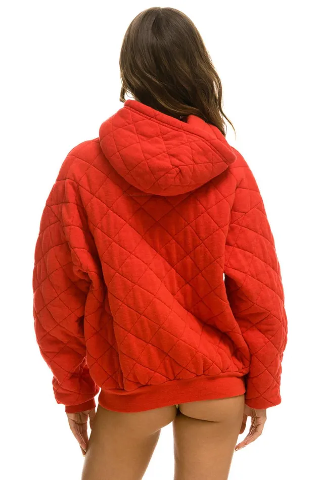 WomenMen Tops Aviator Nation QUILTED RELAXED PULLOVER HOODIE 8211 RED