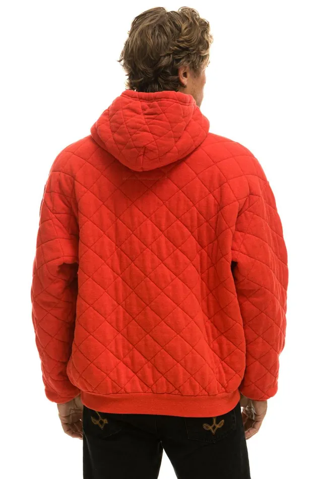 WomenMen Tops Aviator Nation QUILTED RELAXED PULLOVER HOODIE 8211 RED