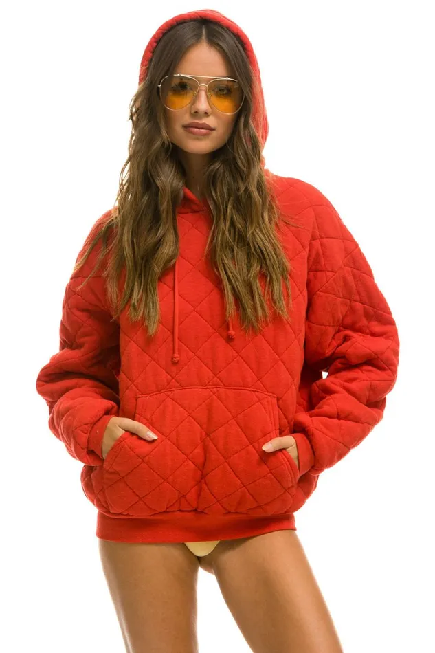 WomenMen Tops Aviator Nation QUILTED RELAXED PULLOVER HOODIE 8211 RED
