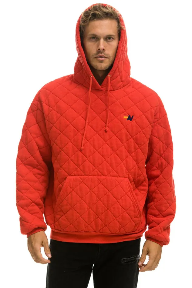 WomenMen Tops Aviator Nation QUILTED RELAXED PULLOVER HOODIE 8211 RED