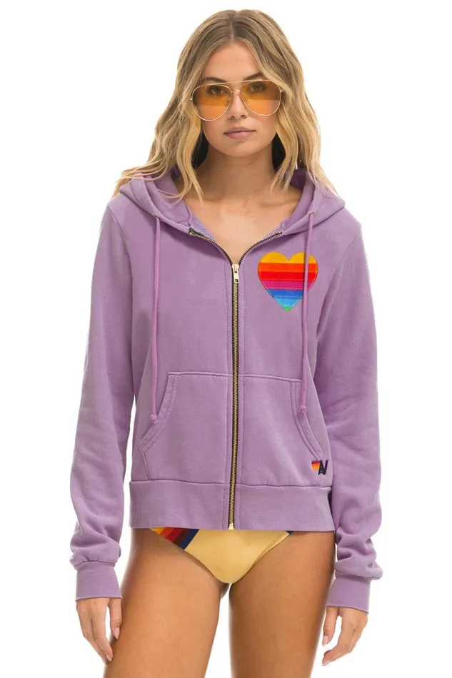 WomenMen Tops Aviator Nation RAINBOW HEART STITCH ZIP HOODIE 8211 MAUVE